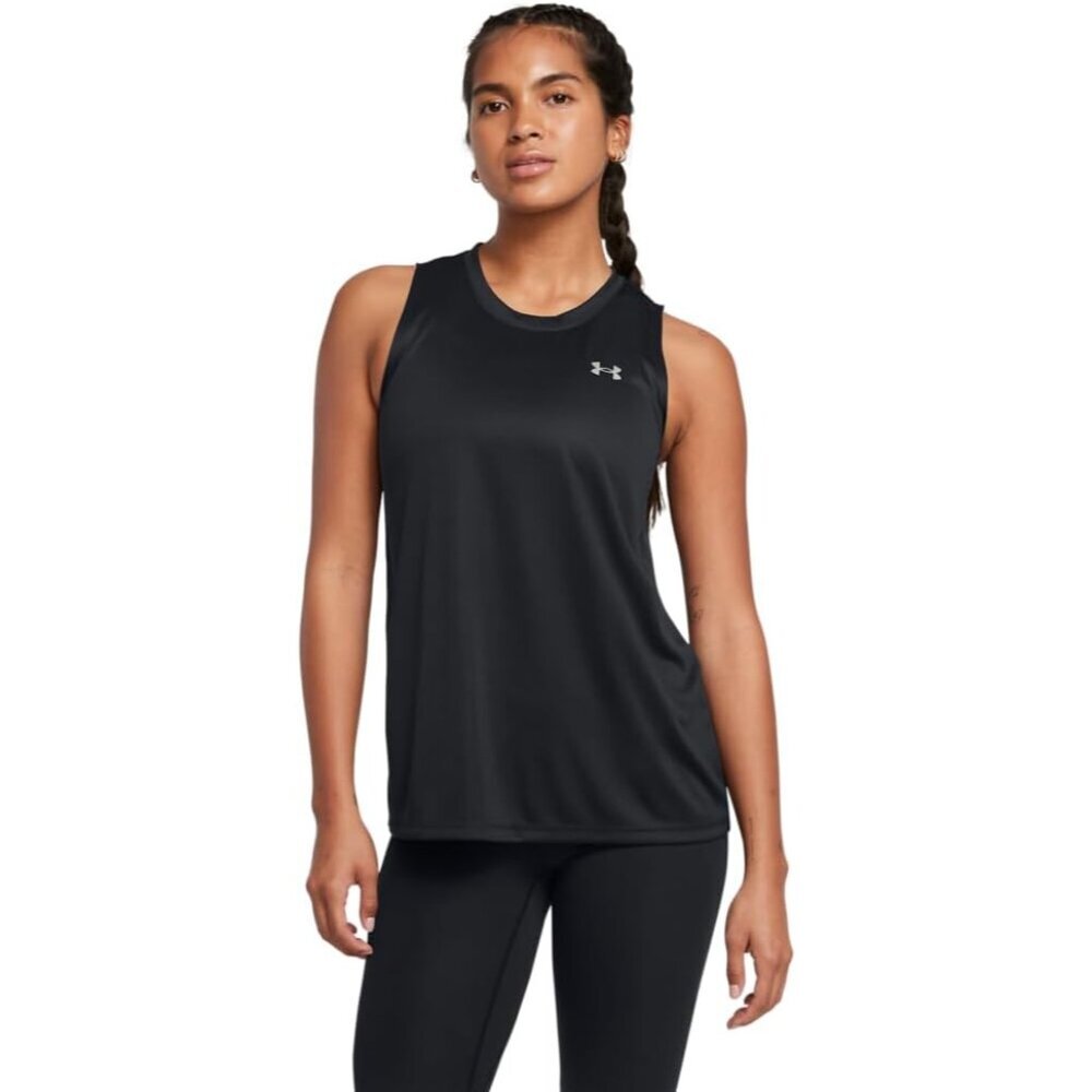 Women's Solid Tank Top Polyester Medium Black Sil… - image 1